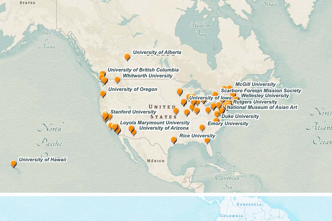 A map of the United States with pins