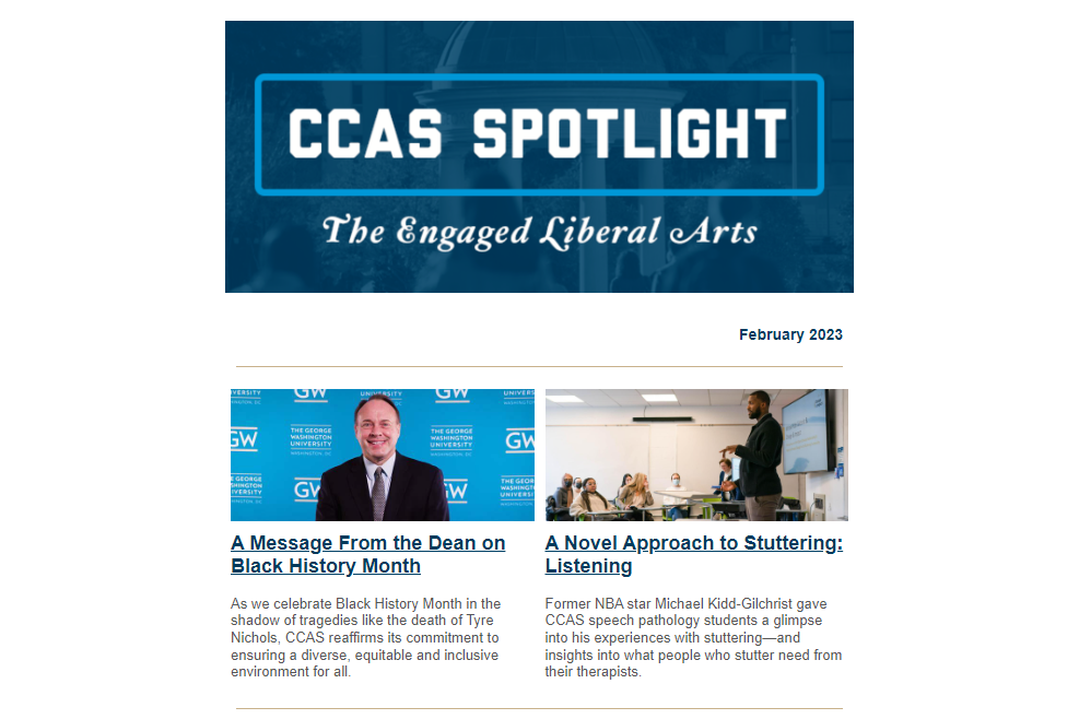 CCAS Spotlight: The Engaged Liberal Arts, February 2023 issue