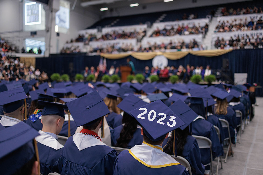 Grad caps at the CCAS undergraduate ceremony, with one reading "2023"
