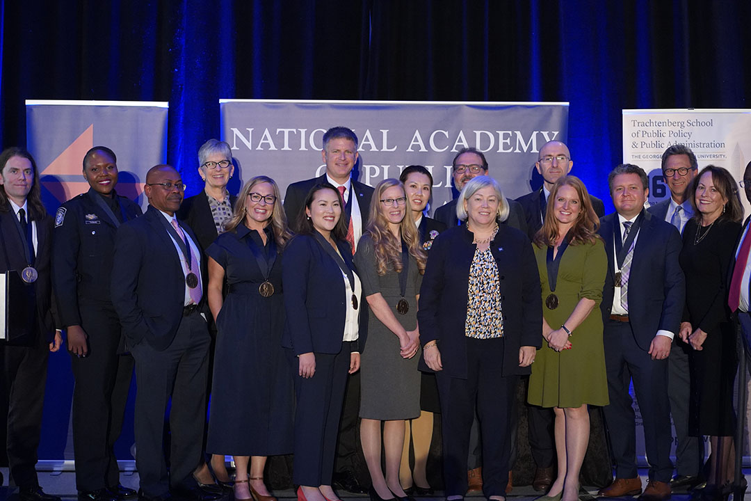 GW President Ellen Granberg with the 2023 Arthur S. Flemming Award winners. (Photo Courtesy National Academy of Public Administration)