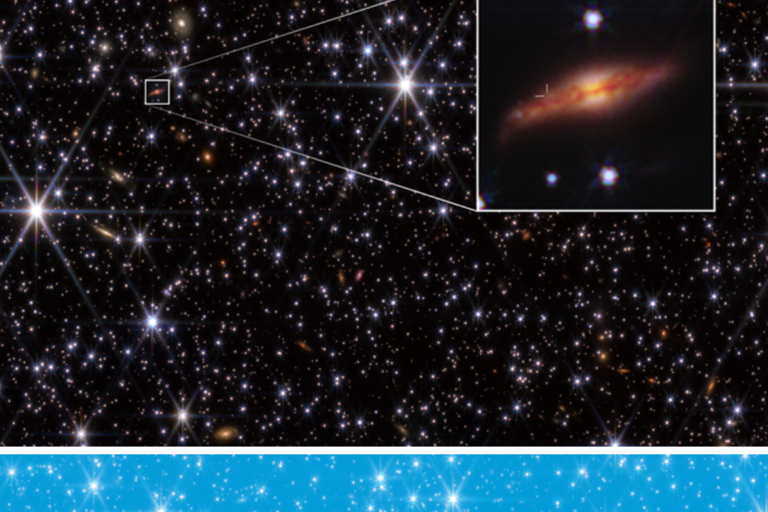 Photograph from the Webb Telescope featuring glowing stars and planets