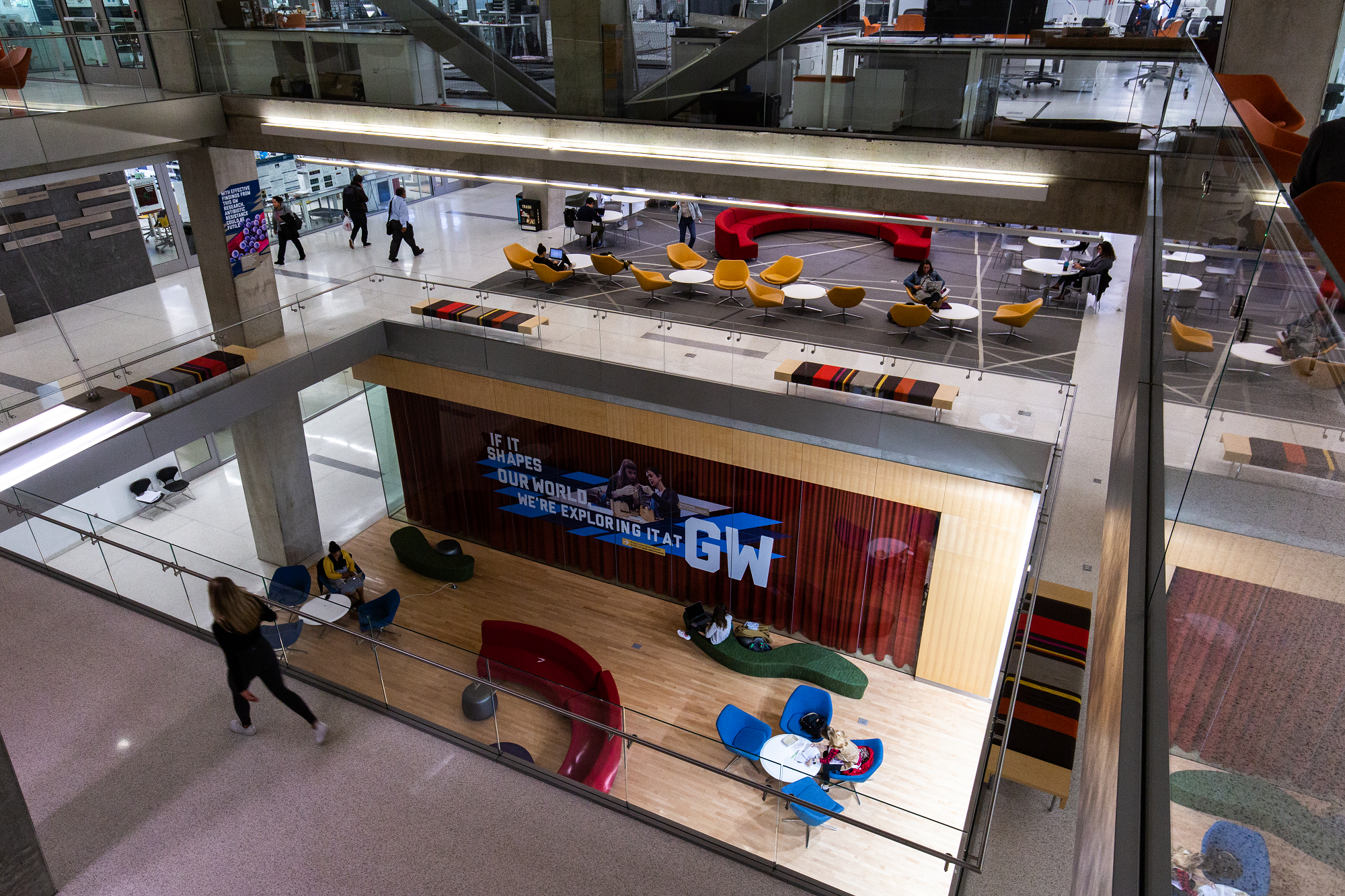 An overhead shot of the inside of George Washington University's Science and Engineering Hall