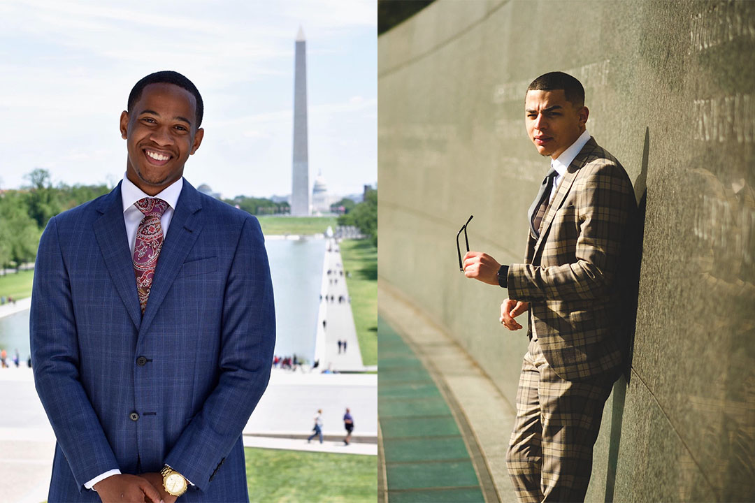 Owen Manning (left) and Naseem Haamid (right) are transforming a classroom project into a campus mural honoring Leah Brock McCartney, the first Black alumna at GW.