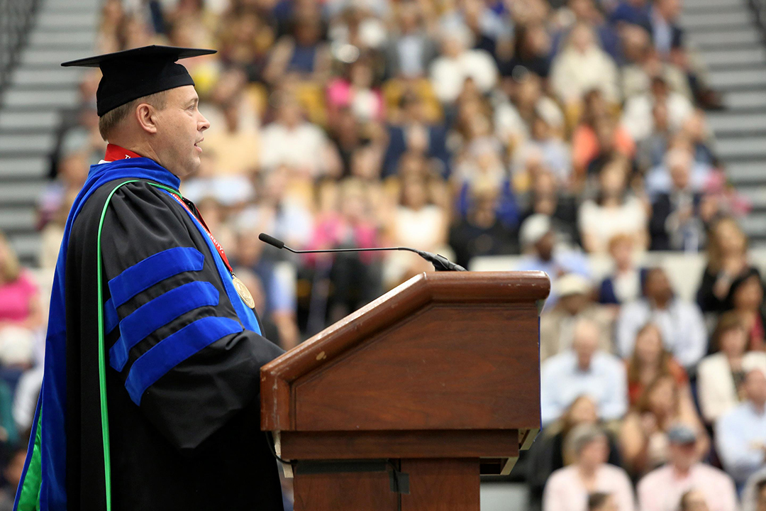 Dean Wahlbeck gives a speech at Columbian College Celebration