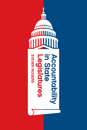 Accountability in State Legislatures book cover showing a capitol building against a red and blue background
