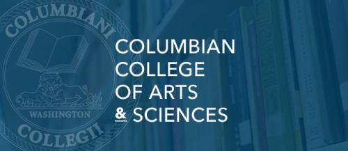 Columbian College of Arts and Sciences email header on a blue background with the CCAS college seal
