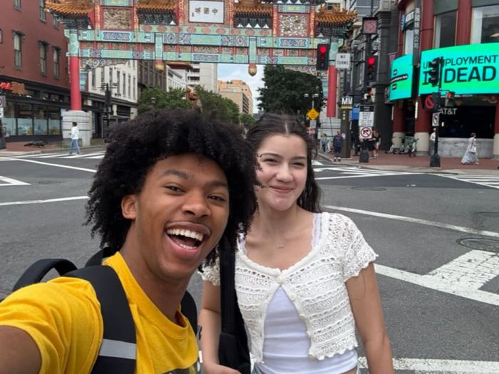 First-year students Jocelyn Graham and Bradley Fowler traveled to D.C.’s Chinatown during an assignment for Professor Elizabeth Chacko’s Migrants in the City Dean’s Seminar.
