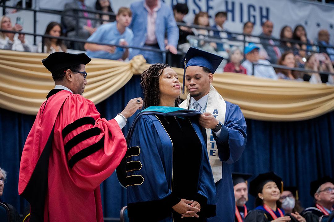 District of Columbia Mayor Bowser receiving her honorary degree from GW