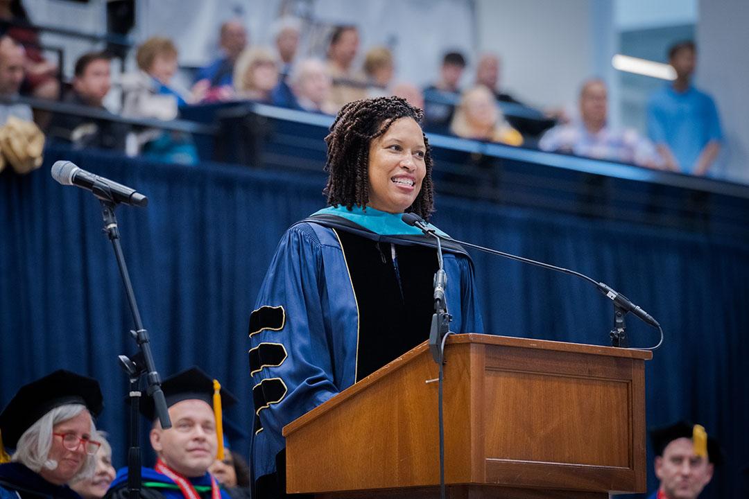 District of Columbia Mayor Bowser addressing the Class of 2023 during the CCAS Undergraduate Celebration