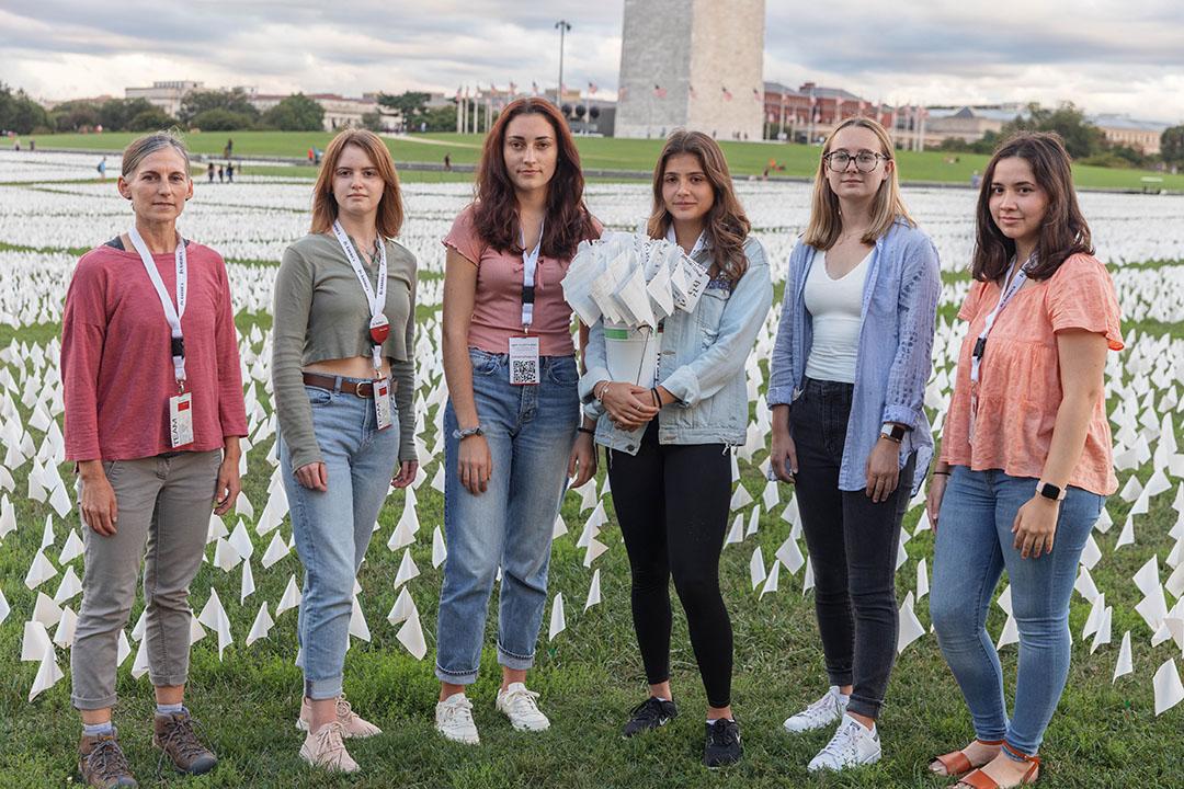 Sarah Wagner (left), Erin Anderson, Victoria Ravel, Catalina Campos, Alex Goldbeck and Helena Betancourt. (William Atkins/ GW Today)