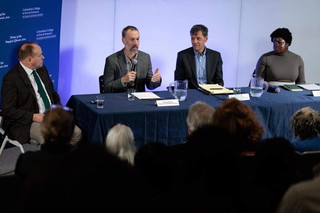 Three panelists speaking at the 2024 Dean's Election Conversation Series