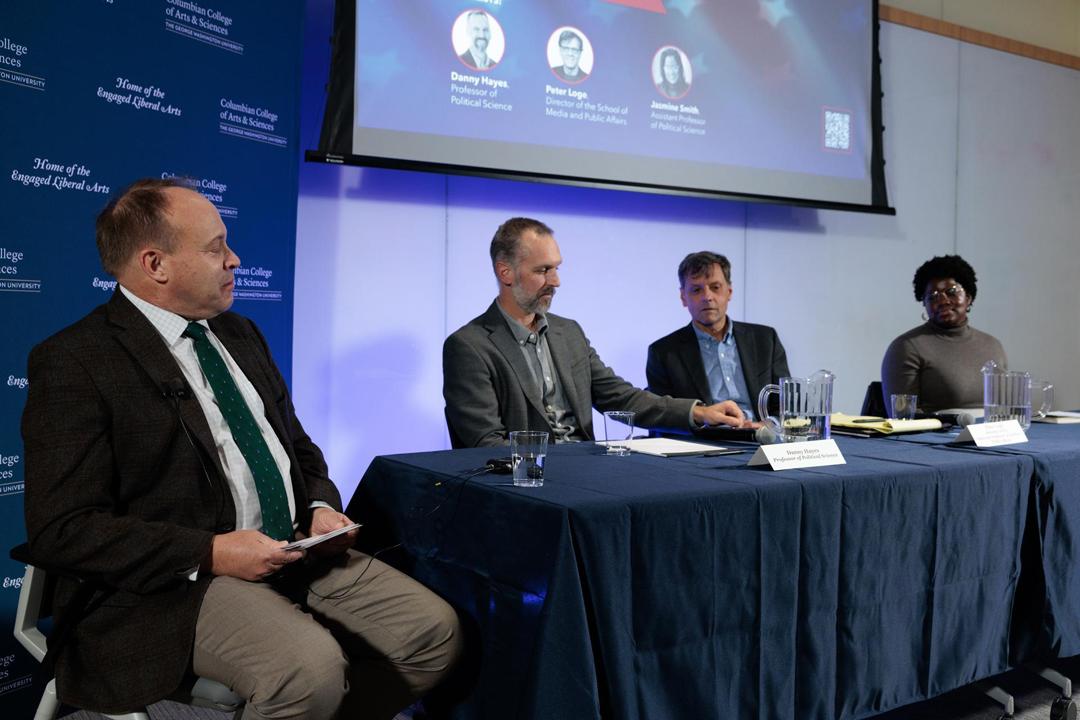 Three panelists speaking at the 2024 Dean's Election Conversation Series