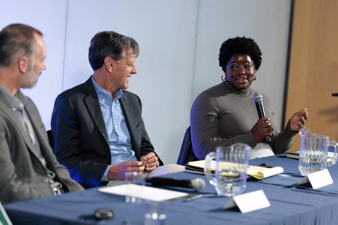 Three panelists speaking at the 2024 Dean's Election Conversation Series