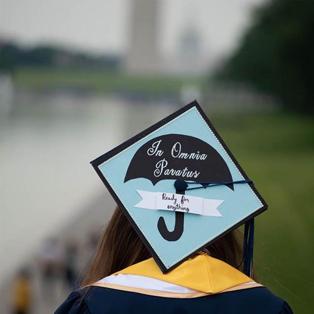 Grad Cap with the text "in Omnia Paratus" "ready for anything"