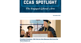 CCAS Spotlight November 2023, The Engaged Liberal Arts, with an image of President Granberg